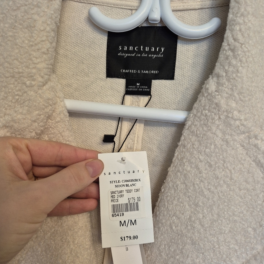NWT Anthropologie Sanctuary Women's Neutral Minimalist Ivory Teddy Coat Size M - Picture 3 of 8